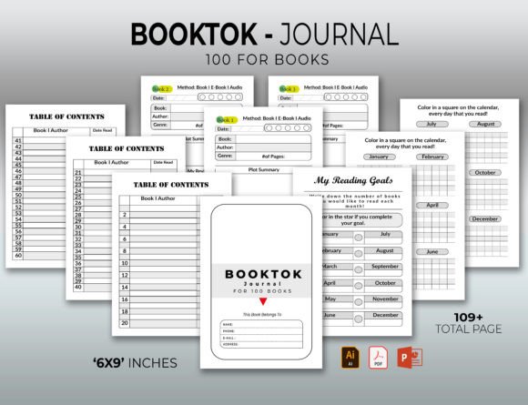 Download Booktok 100 Book Journal - KDP Interior - Booktok Collection